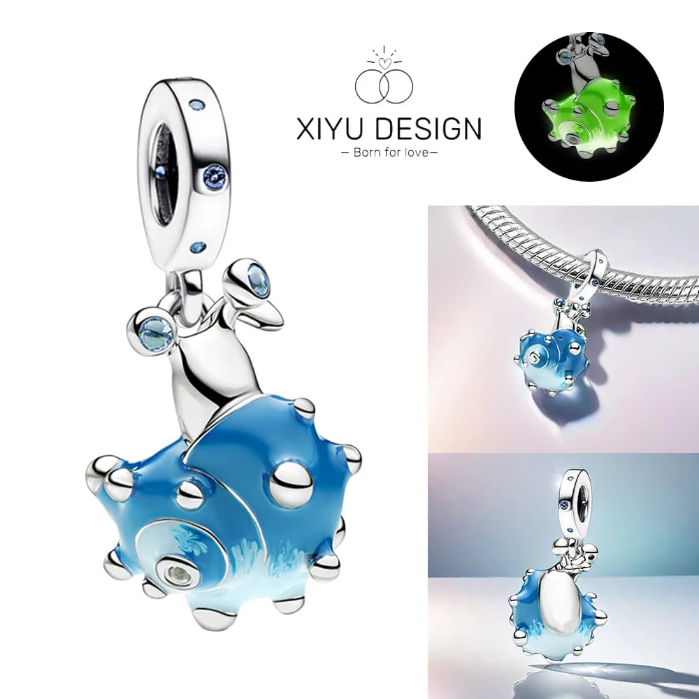 925 Sterling Silver Original Charm Bead Fit Bracelet Glowing Blue Snail Shell Universal Buckle Pendant Diy Fine Jewelry Gift