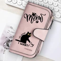 2D Cute Cat Heart-Shaped Women Long Zipper Wallet Buckle Handbags Coin Purse Soft PU Multi-Card Holder Large Capacity Bag