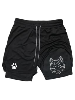 Men's Cool Wolf Graphic 2-in-1 Shorts, Quick Dry Double Layer Athletic Gym Training Workout Streetwear Shorts WX071