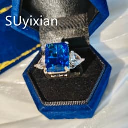925 Sterling Silver Shiny Colored Ice Flower Cut Zircon Large Carat Ring for Ladies Gorgeous Elegance Fashion
