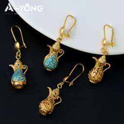 Dubai Fashion Inspired Drop Earrings 21k Gold Plated Enamel Teapot Dangles Earring Arabic Muslim Women Vintage Party Jewelry