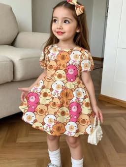 Cute Polka Dot Bow 3D Print Dress for Girls Casual Short Sleeve Dress Comfortable Girls Clothes Summer Tops Children's Clothing