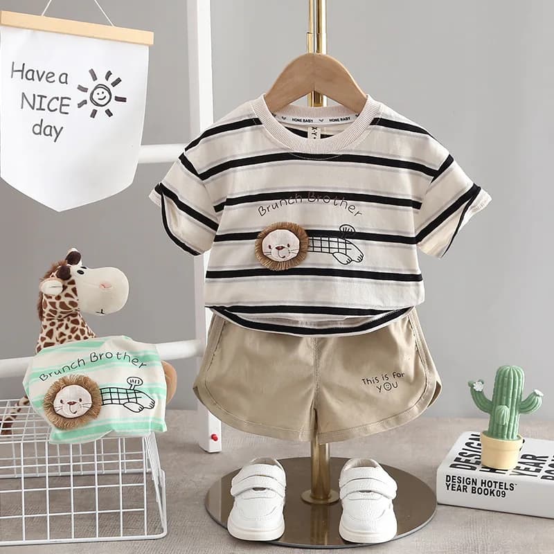 Summer Baby Boys Clothing Set Kids Short Sleeve Striped Shirt Shorts 2Pcs Suit For 1-5 Years Infant Kids Children Casual Outfit