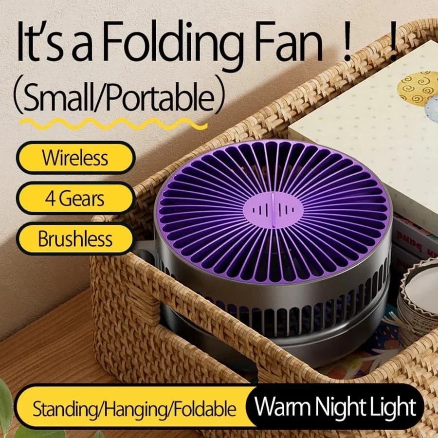 Foldable Wall-Mounted Fan Portable Desktop Fan With LED Light USB Rechargeable Portable Air Circulation Fan 4 Gears Adjustment