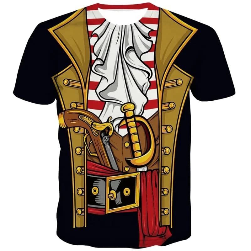 Funny Pirate Graphic T Shirts for Men Women Cosplay Short Sleeve Summer Breathable Crew Neck T-shirt Daily Street Unisex Tops