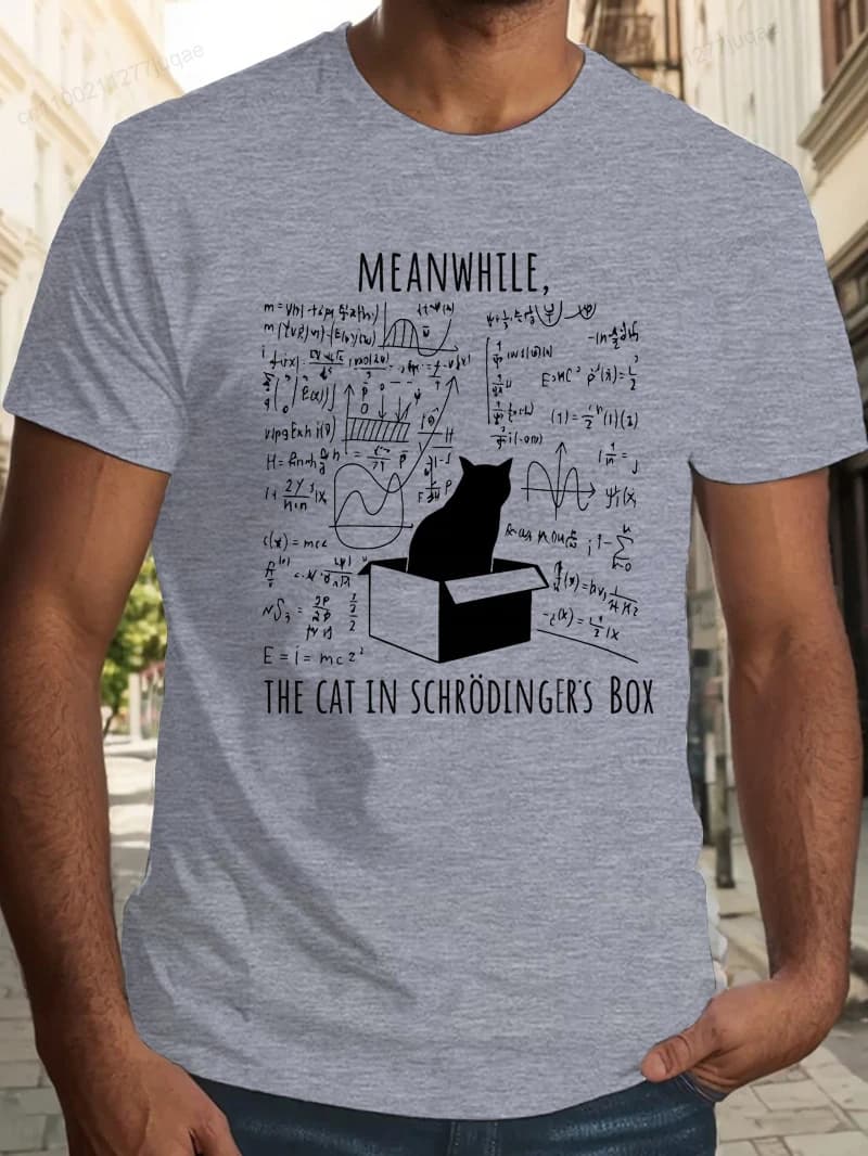 Science Cat Print T-Shirt for Men Short Sleeve Funny Physics Teacher T Shirt Tee Shirt Fashion Summer Clothing Science Nerd Gift