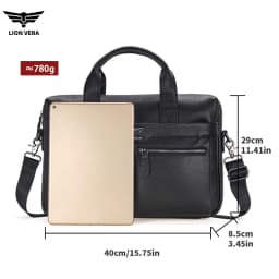 LION VERA Men's Large Capacity Business Commuting Bag Genuine Leather Shoulder Portable Laptop Zipper Crossbody Briefcase