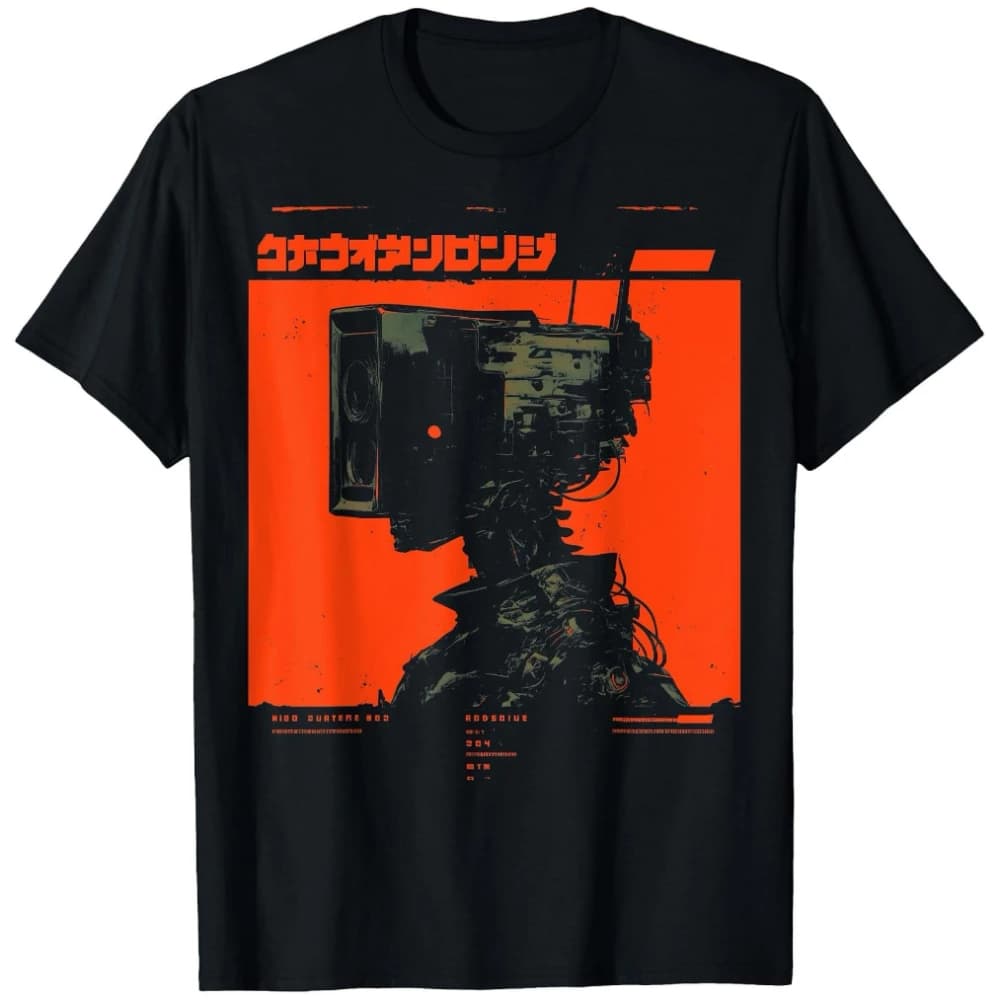 Men's Cyberpunk Horror Punk T-shirt Japanese Anime Style Tech Design Decorated with Circuit Patterns Men's T-shirts for Summer