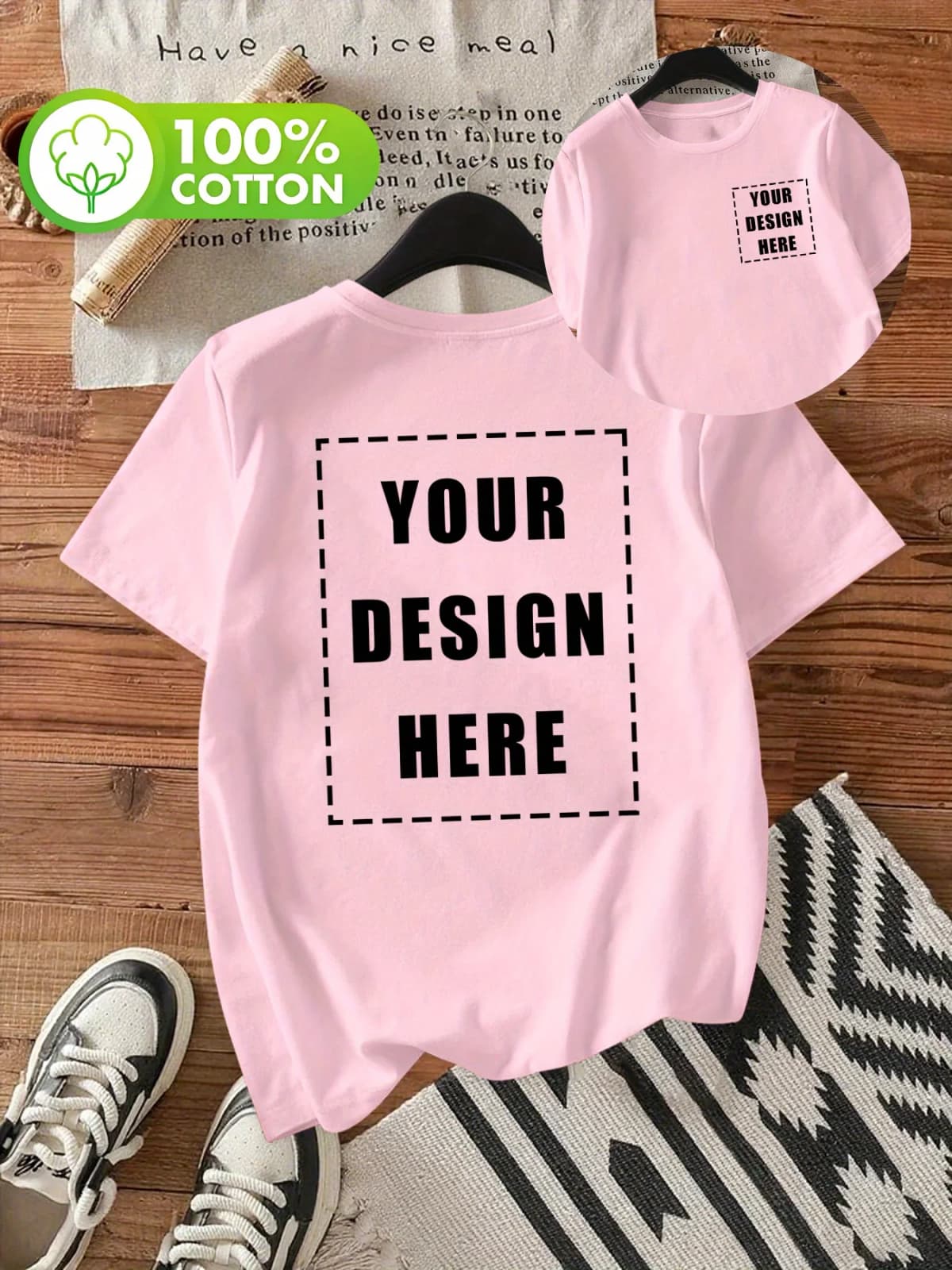 Double Sided Custom Logo T-Shirt Summer Y2K Loose Cotton Short Sleeves Crewneck Casual T Shirts Team Company Women's Tops