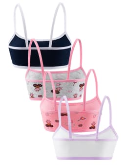 4 Pcs Girls' Training Bras, Girls' Underwear, Small Vests, Comfortable, Simple and Fashionable, Cartoon Print Color-Blo