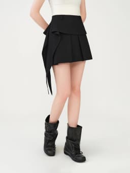FSLE Low-waisted Preppy Style Pleated Skirt New Summer 2026 Style A-line Tie-up Design Gray Classic College Age-reducing
