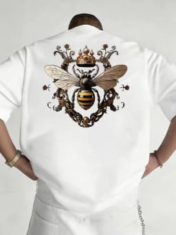 Ornate Royal Bee Print on Premium Soft 100% Cotton Mens T Shirt Perfect for Summer Outings and Casual Events
