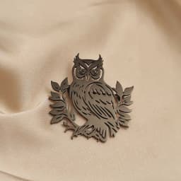18K Gold Plated 316L Stainless Steel Owl with Leaves Silhouette Lapel Pin, Nature Brooch, Suit & Casual Accessory
