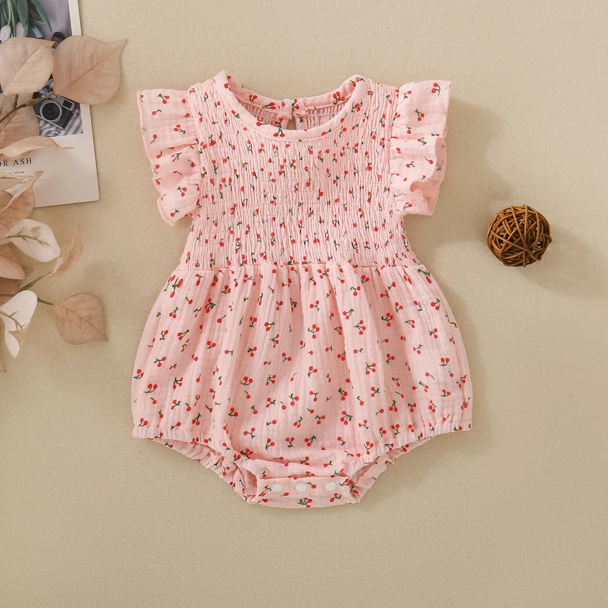 Summer female infant cherry print short-sleeved triangle jersey and headscarf two-piece set sweet and cute