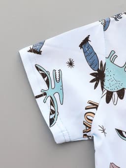2PCS Baby Toddler Summer Outfit Set Cartoon Spotted Dinosaur Print Stand up Collar Short Sleeved Shirt And Shorts for Kids
