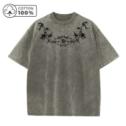 Men's Street Style Washed T-Shirt With Unique Bamboo Leaf Print Retro Pure Cotton Short Sleeve Top Casual Daily Commute