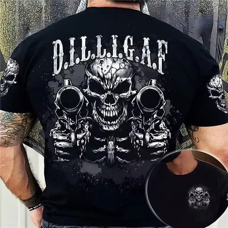 Trend Hip-hop Style Skull Printed T Shirt Vintage High Street Short Sleeve Summer Daily Wear Cool Men Clothing