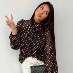 HXAO Polka Dot Oversized Top Women's Blouse Summer 2026 Boho Brown White Shirt Chiffon See -Through Long Sleeve Tops For Woman