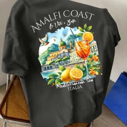 Men's new pure cotton crew-neck short-sleeved t-shirt with Amalfi Coast Italian lemon print, suitable for vacationand casualwear