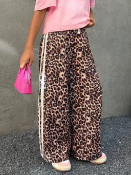 Kids Girls Leopard Print Wide Leg Pants Elastic Waist Side Stripe Casual Streetwear Trousers
