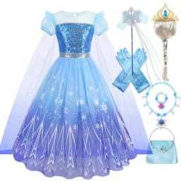 Girls Elsa Sequins Snow queen Princess Costume Dress Cape Full Accessories For Halloween Birthday Party Role Play