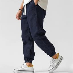 Fashion Men's Linen Trousers Solid Color Casual Pants for Men Sport Breathable Baggy Pant Summer Beach Lightweight Cotton Pants