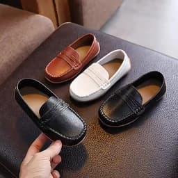 2025 Boys' Slip-On Oxford Loafers Spring Autumn Soft PU Leather Toddler Shoes Black White School Uniform Shoes for Kids