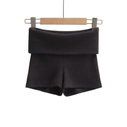 Summer Clothes Casual Shorts Woman Knit Fold Over Shorts High Waisted Slim Fit Stretchy Yoga Shorts Active Jogger Shorts Black