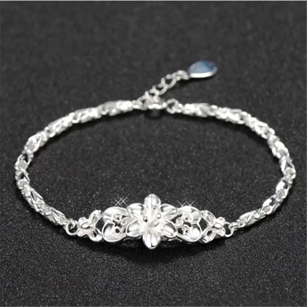 New beautiful flowers chain charms 925 Sterling silver Bracelet for woman fine fashion jewelry Wedding party lady gifts