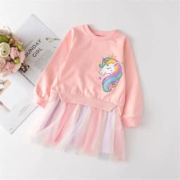 New Unicorn Girls Dress Autumn Spring Children Clothing Cotton Toddler Costume Birthday Party Kids Casual Princess Mesh Dress