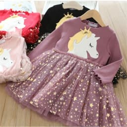 New Unicorn Girls Dress Autumn Spring Children Clothing Cotton Toddler Costume Birthday Party Kids Casual Princess Mesh Dress