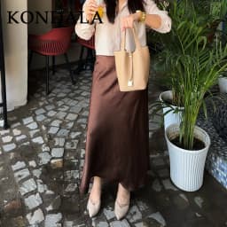 KONDALA 2026 Spring Summer Brown Satin Women Skirts Chic Elegant Prom Ladies Skirts Valentine‘s Day Beach Party Girls Skirts