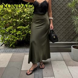 KONDALA 2026 Spring Summer Brown Satin Women Skirts Chic Elegant Prom Ladies Skirts Valentine‘s Day Beach Party Girls Skirts
