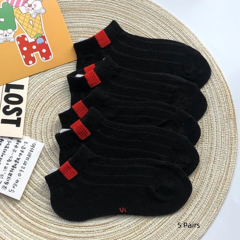Children's Black Short Socks Pure Cotton Spring Summer Thin Style Boys and Girls Kids Sweat Absorbing and Breathable Socks