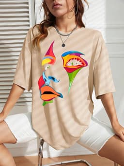 Painted Lady Face Personality Design Print T Shirt Female Street Comfortable T-Shirt Soft Casual Tops Breathable Short Sleeve