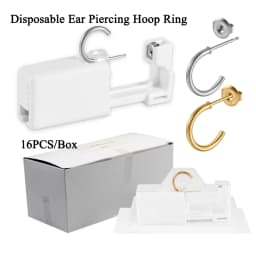 16pcs/Box Disposable Ear Piercing Gun Hoop 316L Steel 24K Gold Plated Ear Hoop Piercer Machine For Adult Kids Jewelry Wholesale