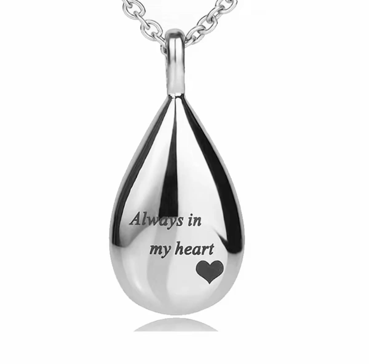 Carved Teardrop Keepsake Ashes Necklace Urn Pendant Cremation Memorial Jewelry-Always in My Heart