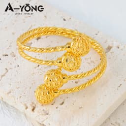 Dubai Gold Plated Cuff Bracelets 21k Gold Color Luxury Saudi Bridal Wedding Bangles Turkish Women Wedding Party Ramadan Jewelry