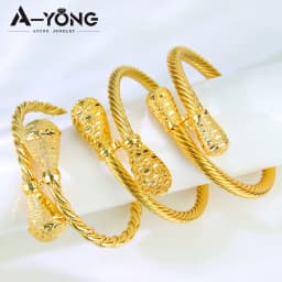 Dubai Gold Plated Cuff Bracelets 21k Gold Color Luxury Saudi Bridal Wedding Bangles Turkish Women Wedding Party Ramadan Jewelry