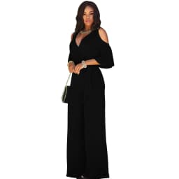 2024 Spring/Summer New Women's Plus Size Jumpsuit Loose Elastic V-neck Off Shoulder Waist Loose Wide Leg Pants Women's Wear
