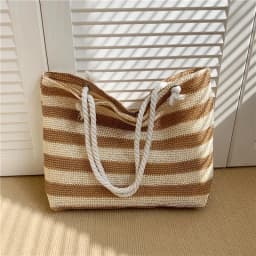Ladies Summer Daily Bag Straw Shoulder Bag Trendy Color Contrast Beach Handbag Women Large Capacity Simple Shoulder Bag