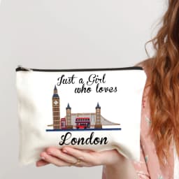 London Big Clock Canvas Bag Women Travel Toilet Storage Kits Makeup Pouch Just A Girl Who Loves London Travel Necessities Case