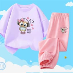 2pcs Girls Clothes Cute Cat Short-sleeved Children T-shirts + Pants Suit Cotton Kids Clothing Sets Summer Kids Outfit