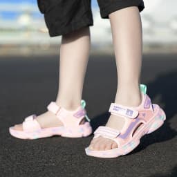 Girls' Sandals 2024 New Summer Boys Soft Soled Students Medium and Large Children Casual Double Row Velcro Beach Shoes