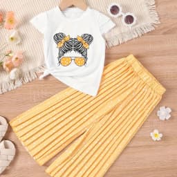 Summer Girls Clothing Sets New Cotton Fashion Short Sleeved+Wide Leg Pants Casual Two Piece Set Kids Clothes 2 3 4 5 6 7 Years
