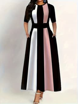 Plus size summer new women's clothing dress, elegant slim fit, fashionable and contrasting color dress for commuting