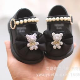 Cartoon Bow Square Mouth Toddler Shoes Kids Shoes Girls Baby Party Wedding Dance New Princess Leather Shoes Children Sneakers