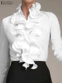 ZANZEA Spring Elegant Office Ruffles Shirts Women Long Sleeve Work Flounce Blouse Female Blusas Party Chemise Fashion Tunic Tops
