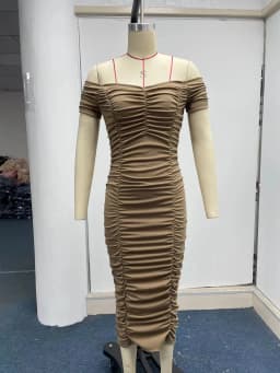 European and American style solid color long skirt, elegant temperament, summer women's dress, one shoulder pleated dress