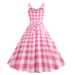 Women's Fashion Dress Pink Plaid Party Evening Dress Summer Sexy Halter Retro Lady Look Slimmer Swing Dress
